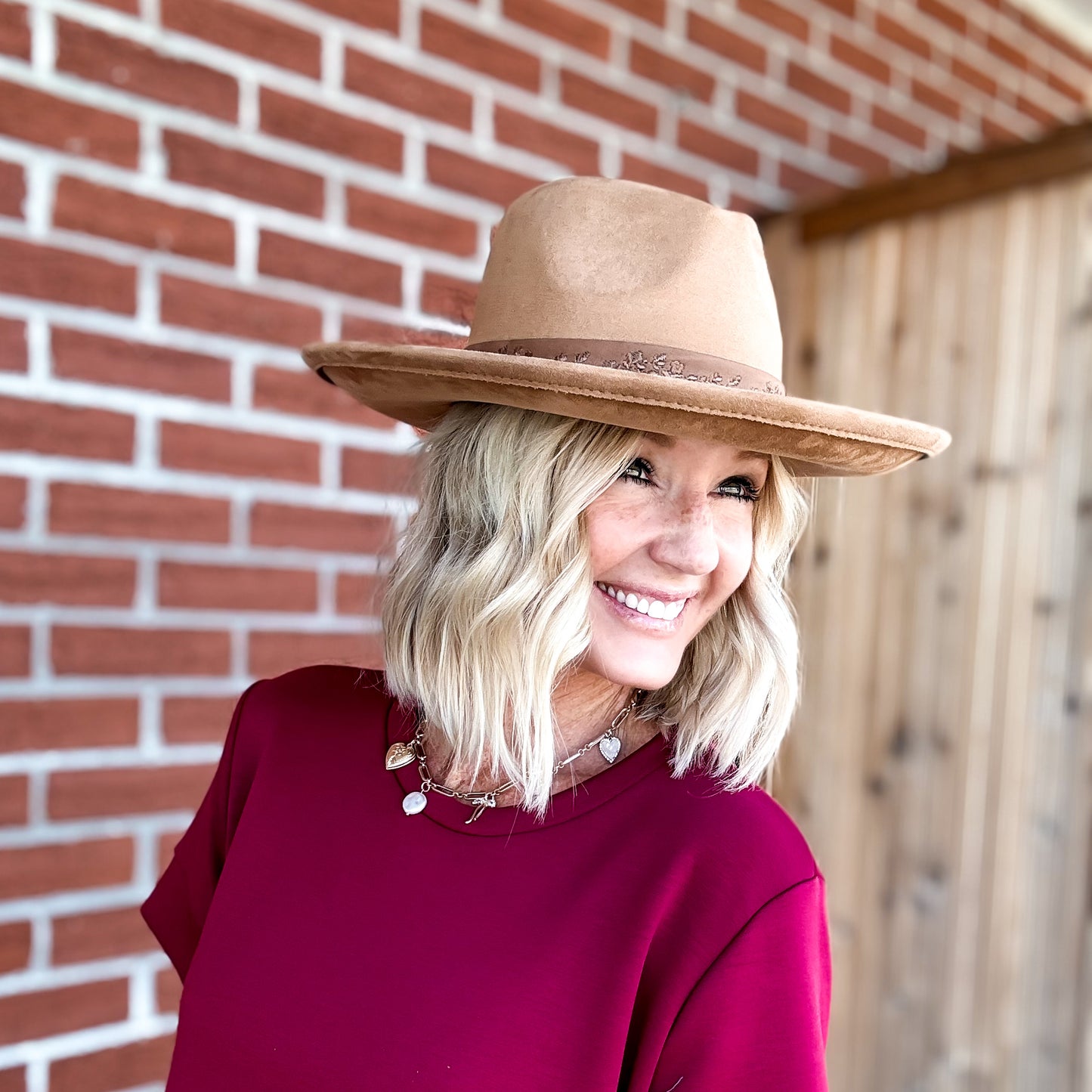 Embroidered Flower Strap Fedora Hat