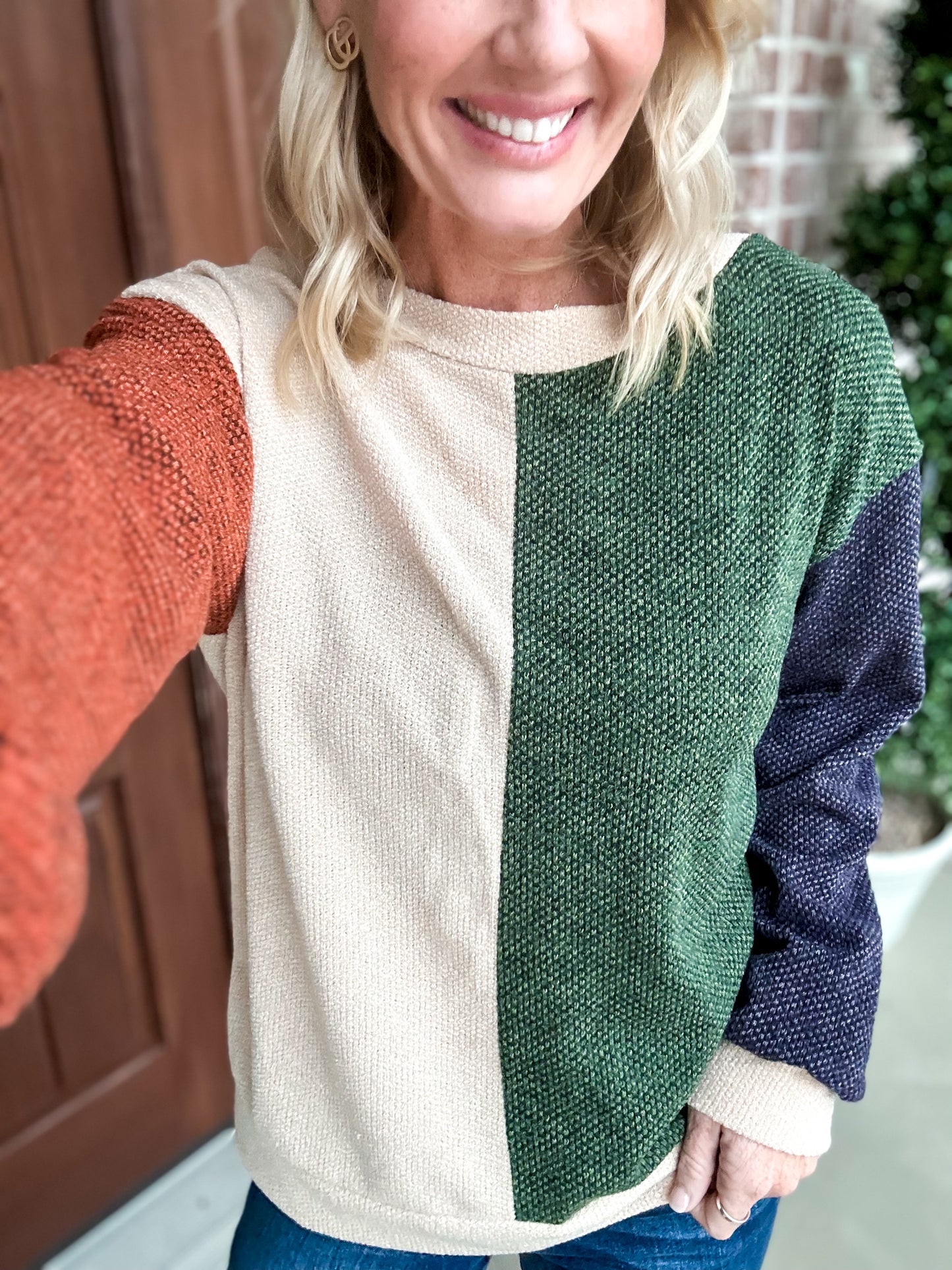 The Carrie Round Neck Color Block Sweater