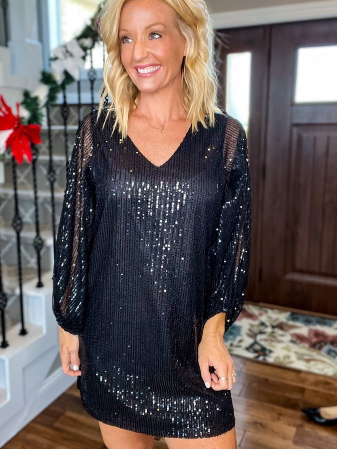 Sequin Bubble Sleeve Dress