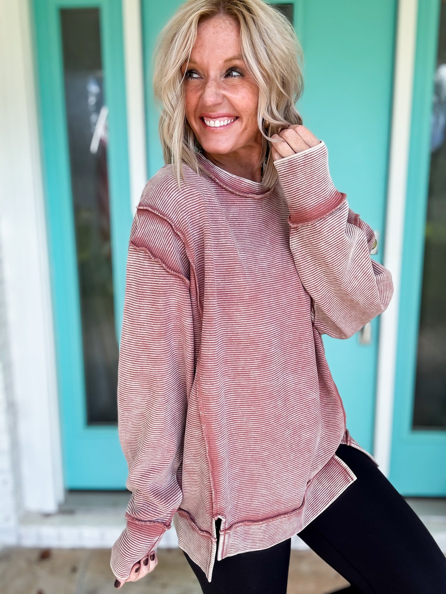 Faded Rosewood Ribbed Pullover