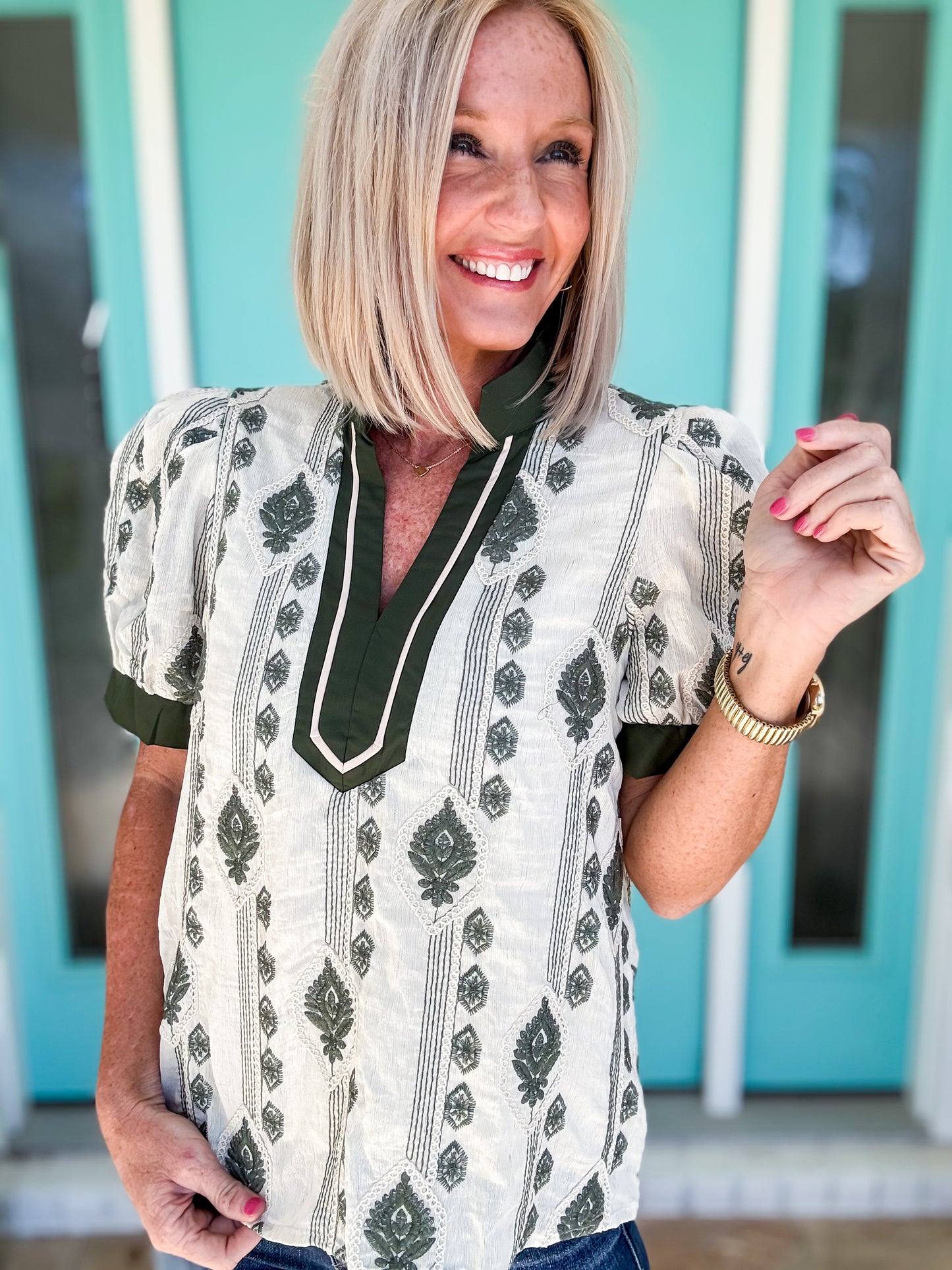 Olive Muse Embroidered Top