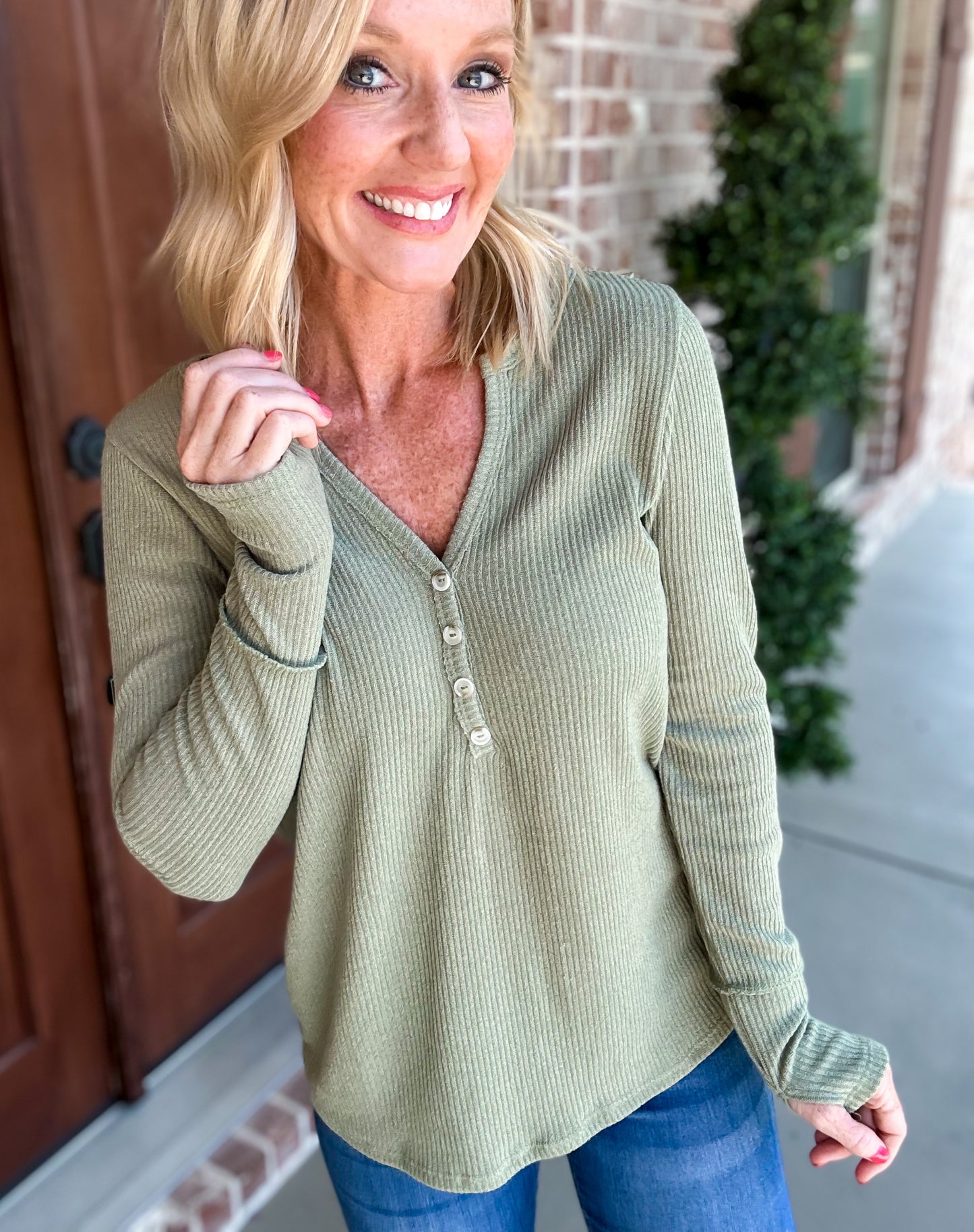 Real Good Ribbed Knit Olive Top