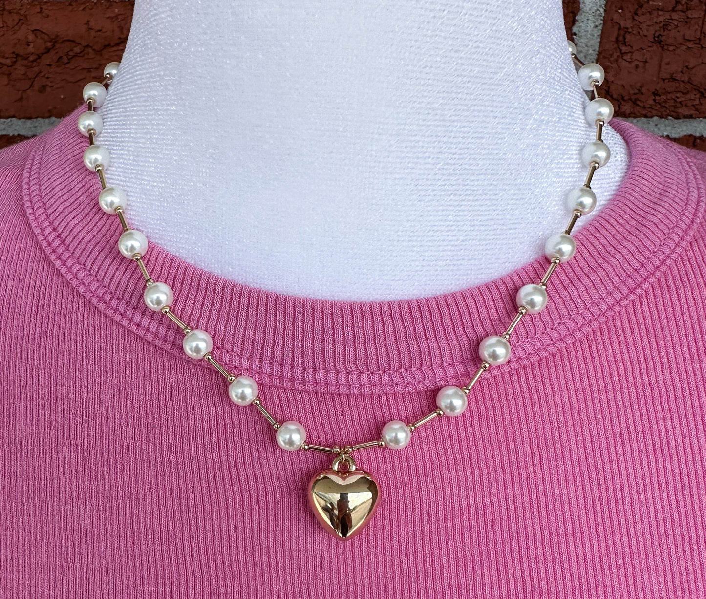 Pearl Beaded Heart Necklace