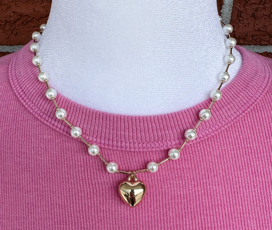 Pearl Beaded Heart Necklace
