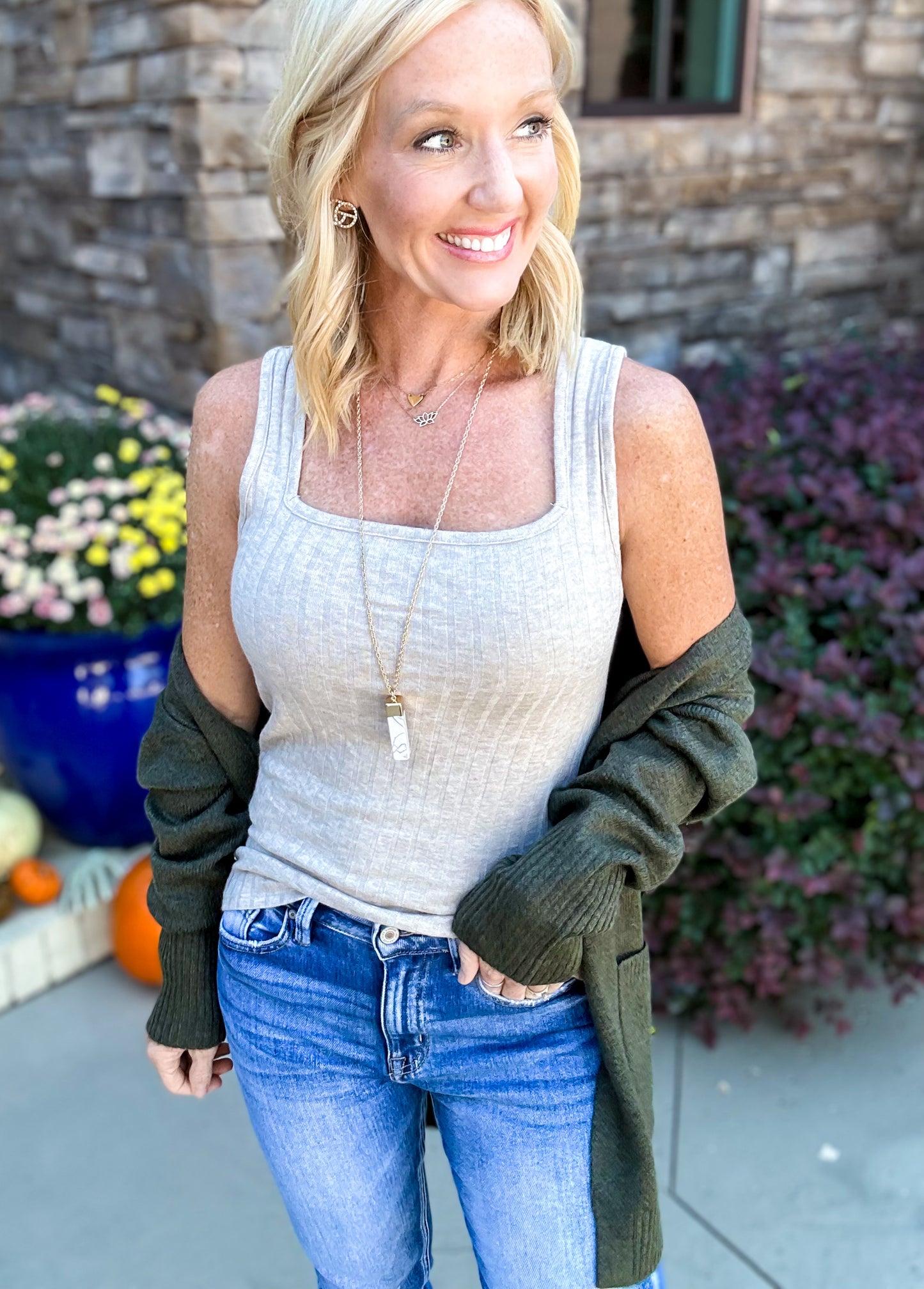 Ribbed Square Neck Sleeveless Tank