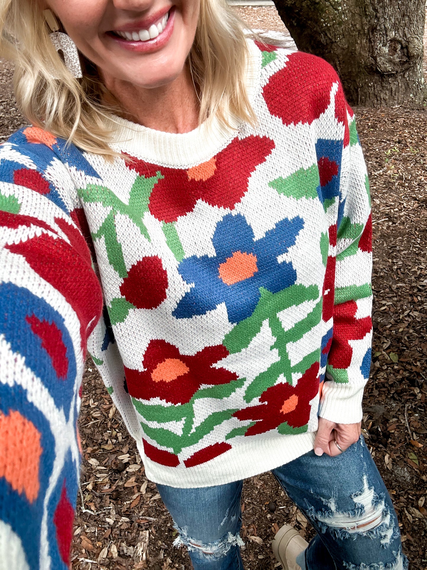 Floral Retro Pattern Multi Color Sweater
