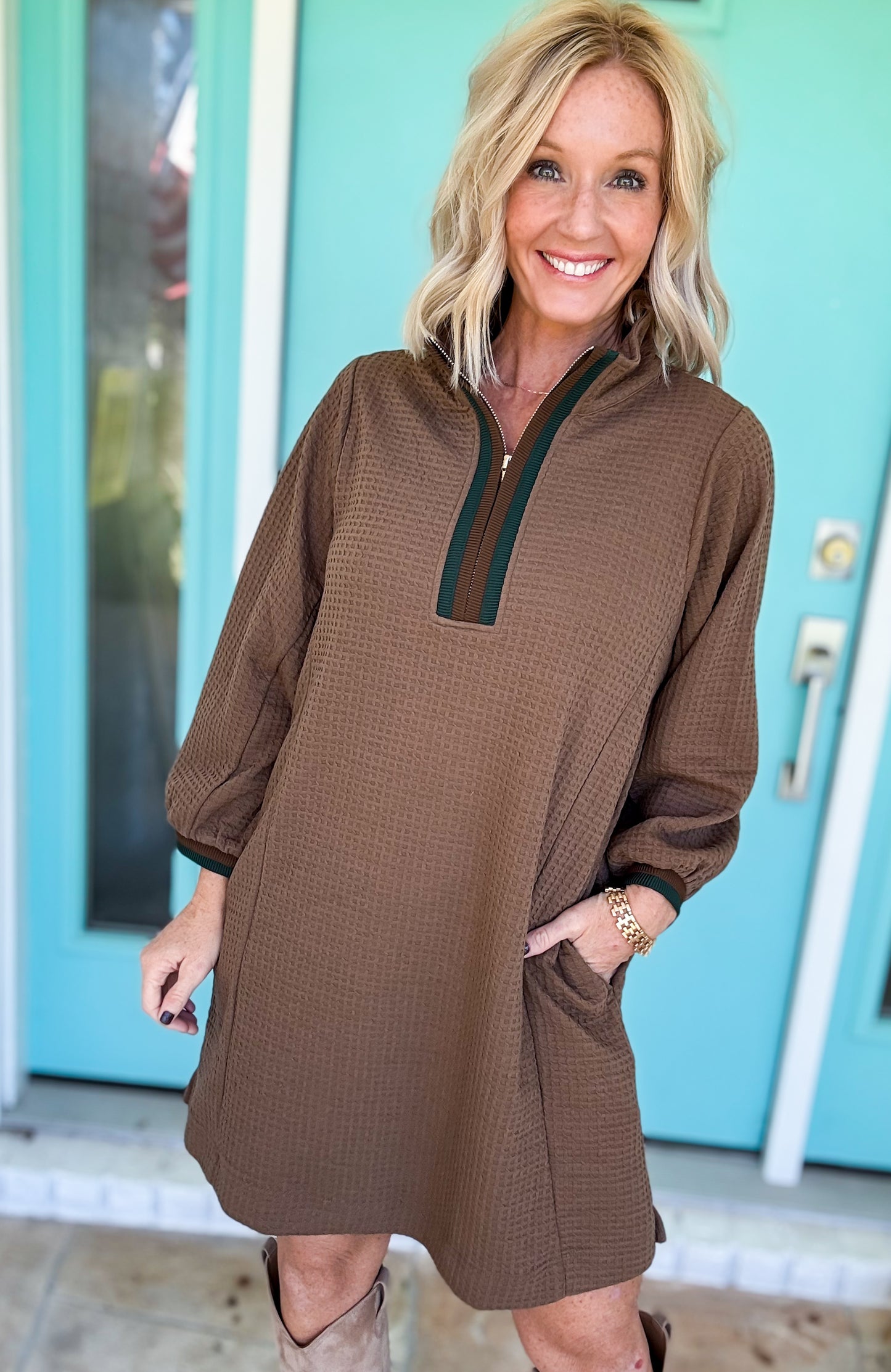 Mocha Waffle Knit Dress