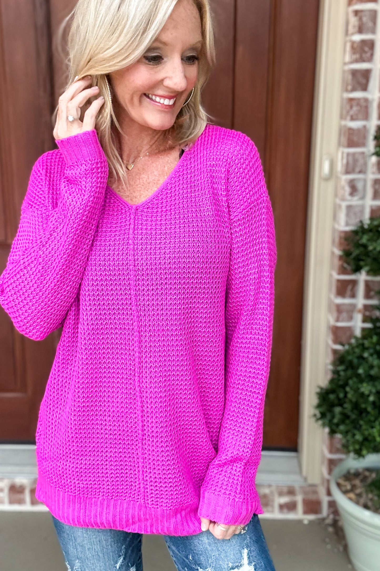 Can't Go Back V Neck Side Slit Pullover
