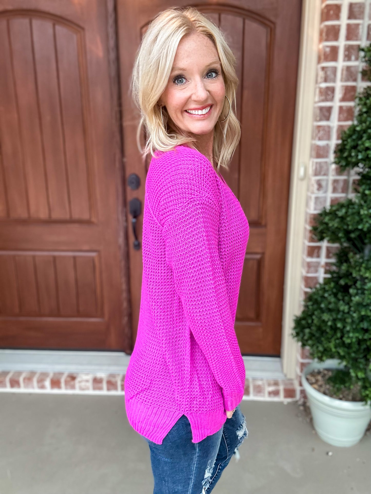 Can't Go Back V Neck Side Slit Pullover
