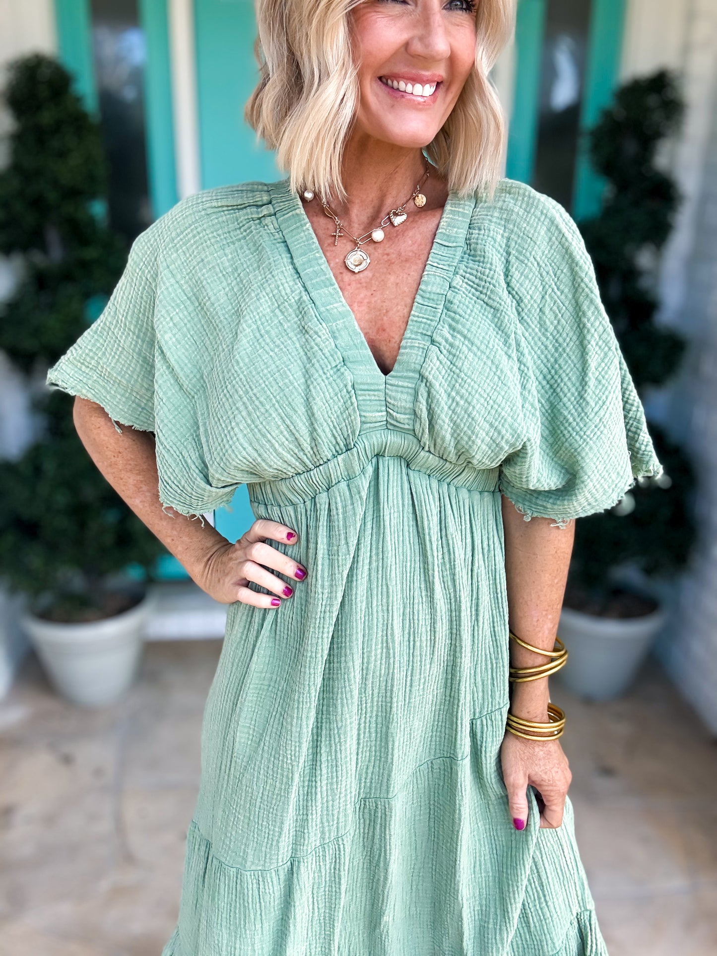 Stonewashed Sage Midi Dress