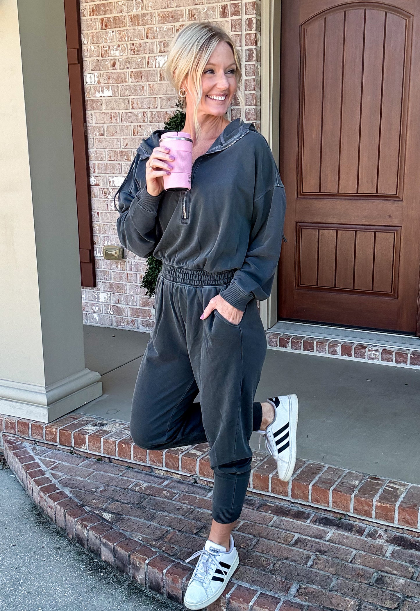 Washed French Terry Jumpsuit -- Charcoal