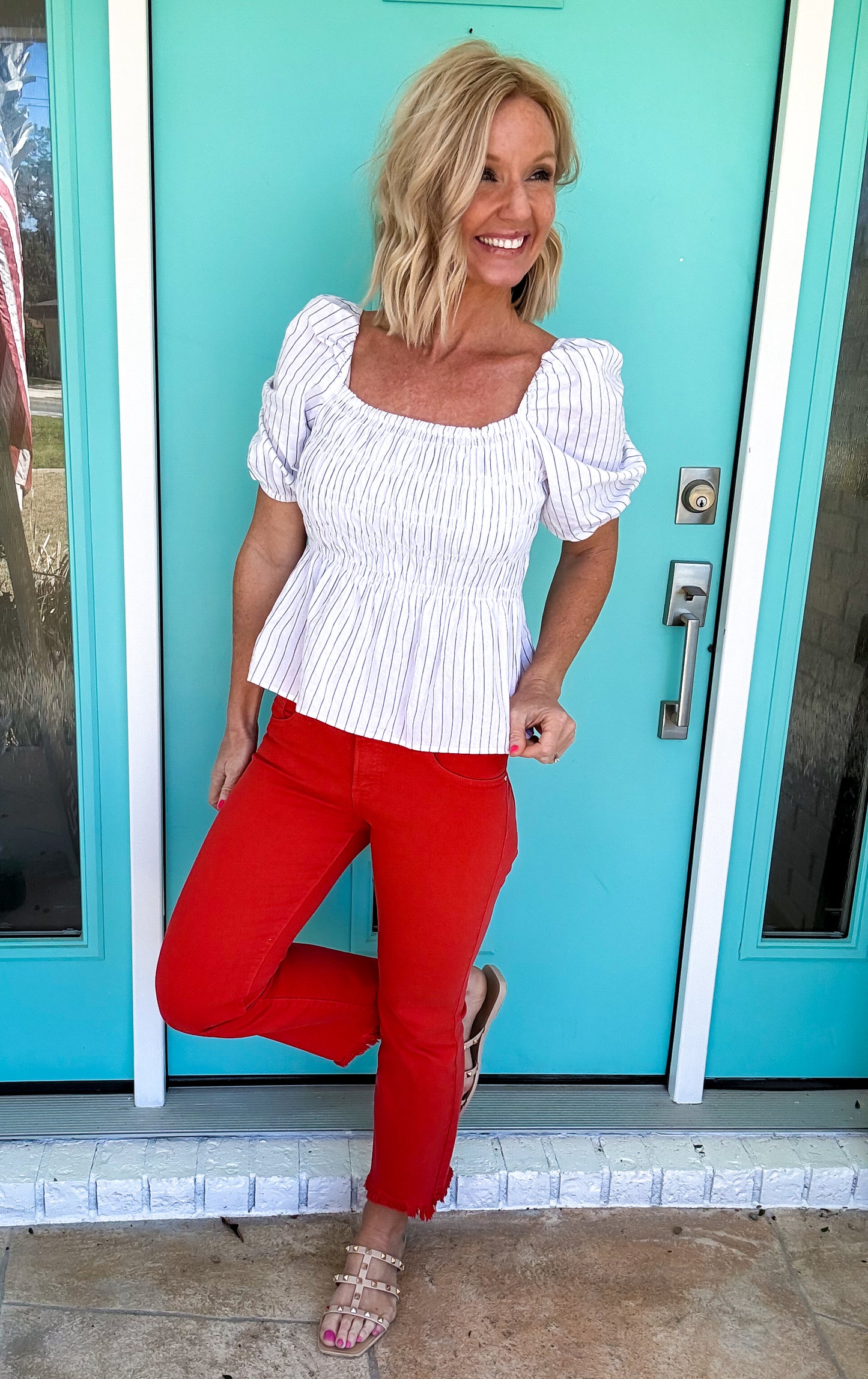 Striped Smocked Peplum Blouse