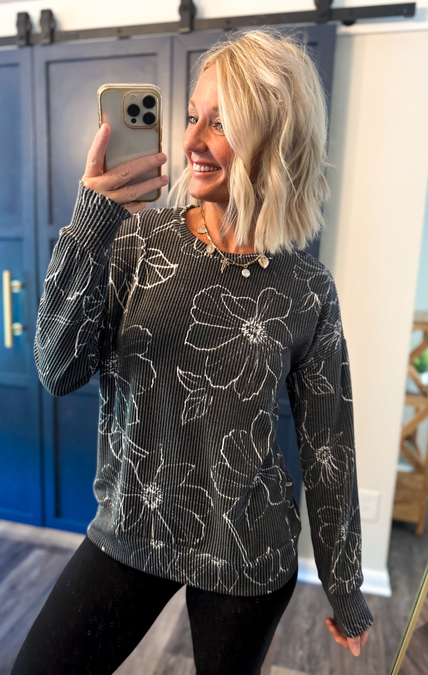 Bold in Black and Floral Ribbed Tunic