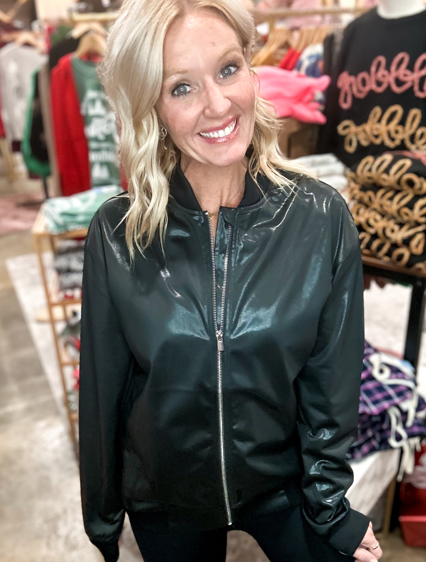 Lovely Leather Look Bomber Jacket