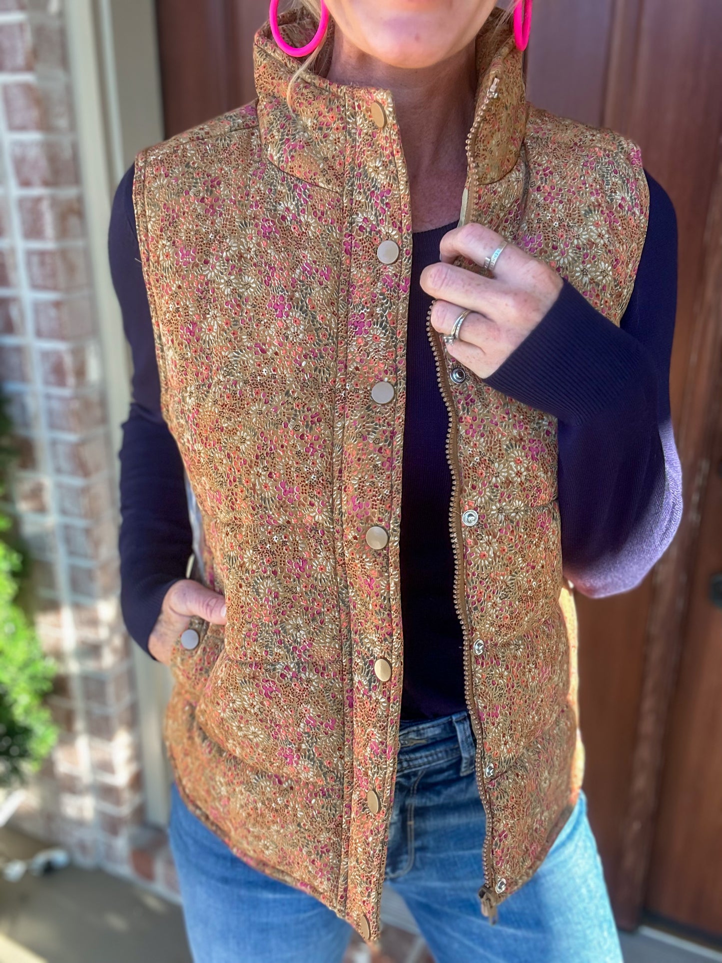 Fantasy Floral Print Padded Vest
