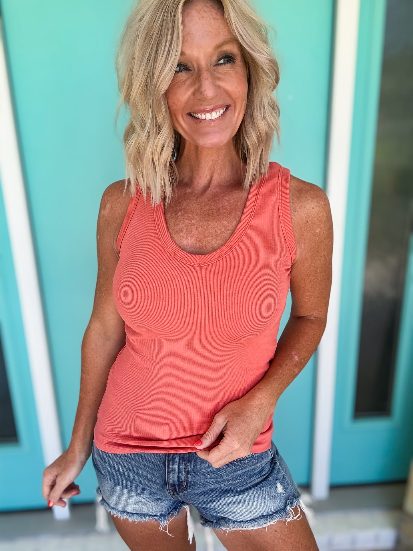 Ribbed Vibes V-neck Tank by Staccato