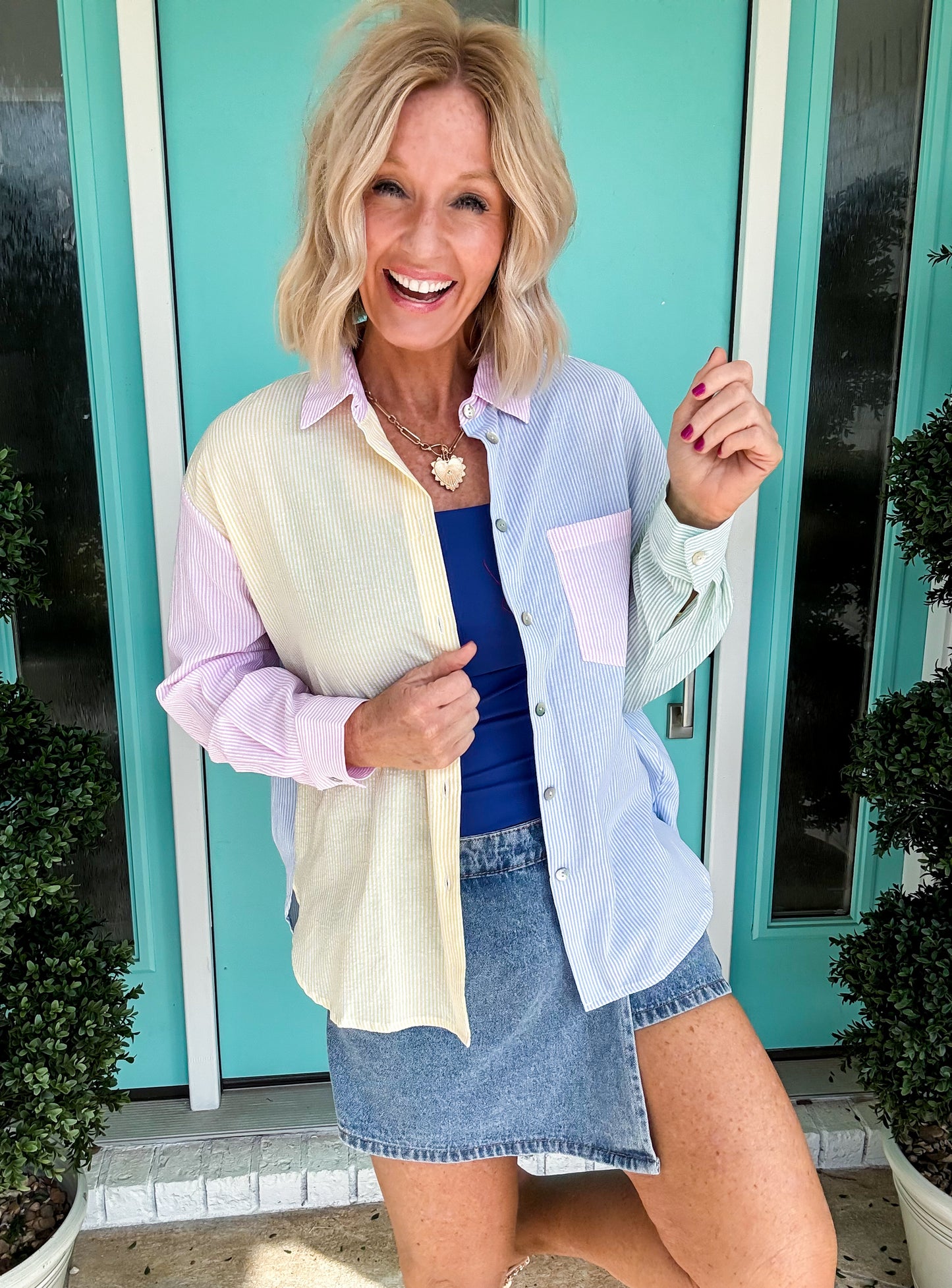 Boardwalk Stripe Button Up Top