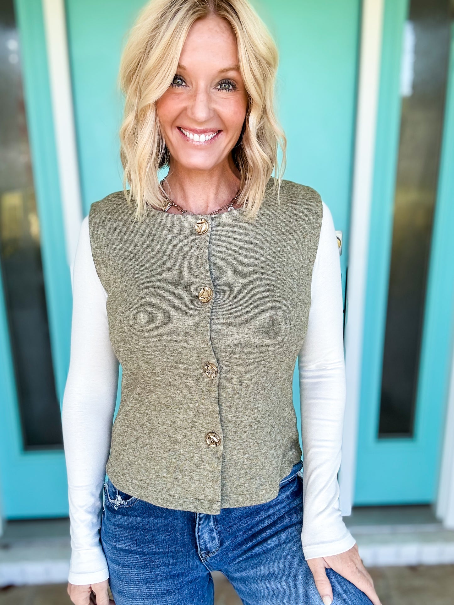 Moss & Gold Button Sweater Vest