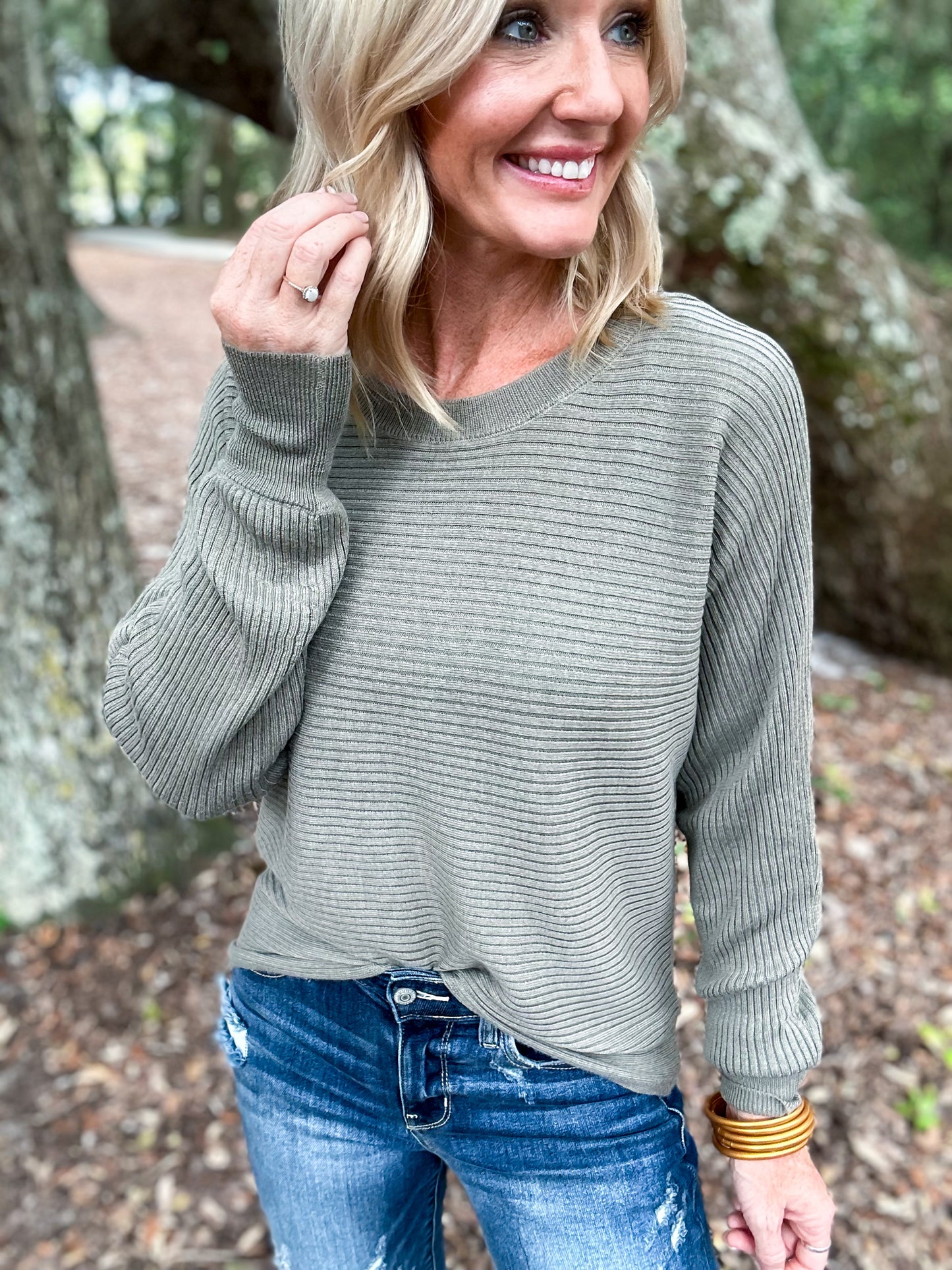 Time to Celebrate Olive Dolman Sleeve Sweater
