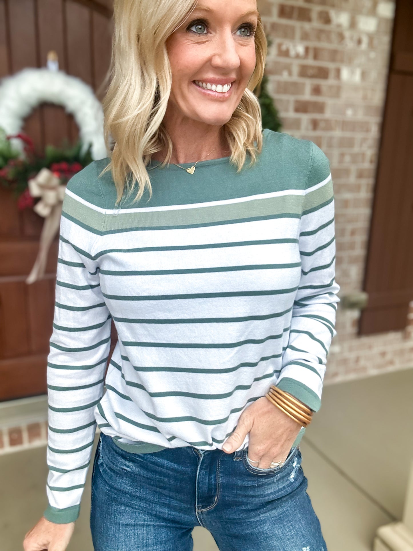 Believe it Boat Neck Color Block Stripe Top