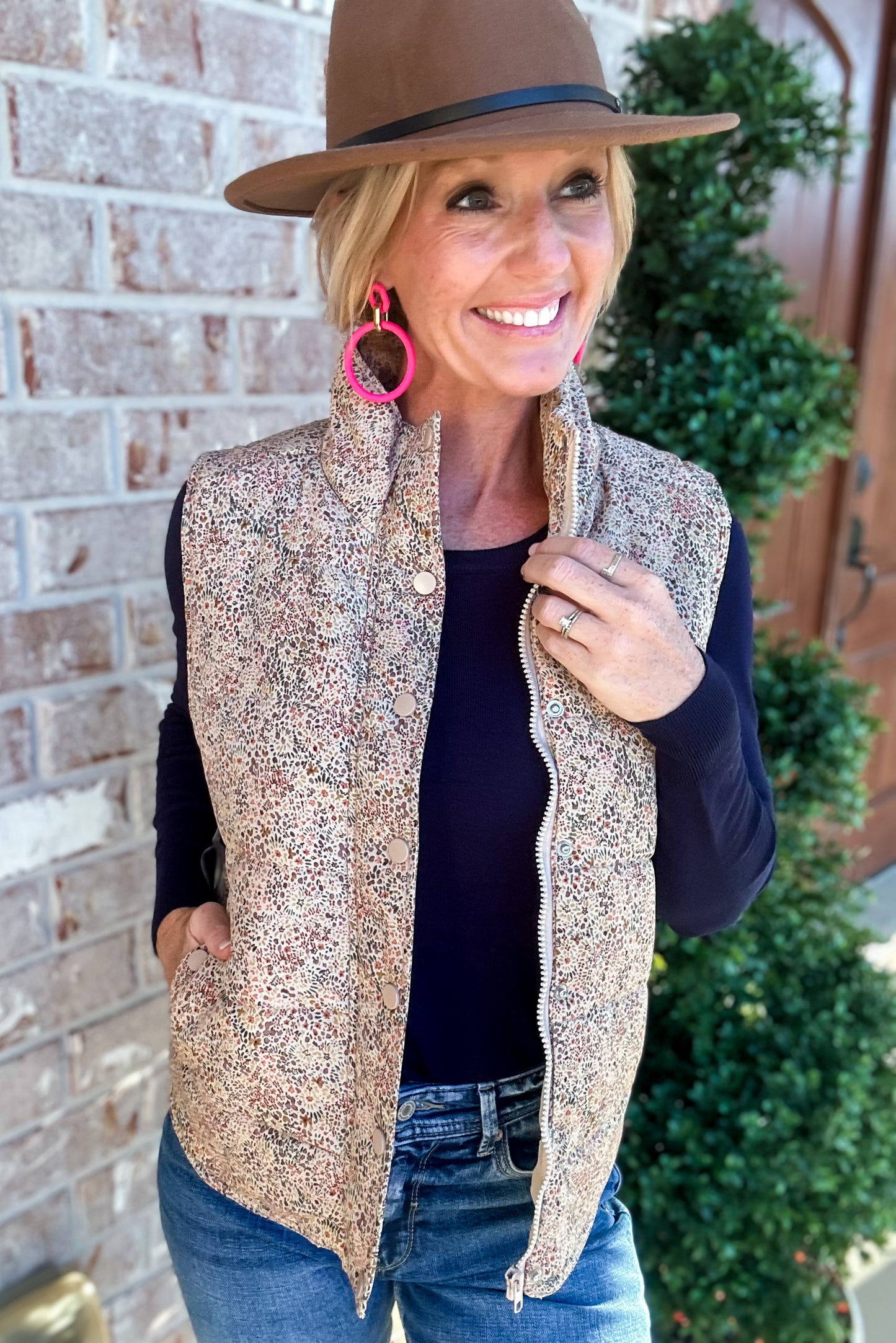 Fantasy Floral Print Padded Vest