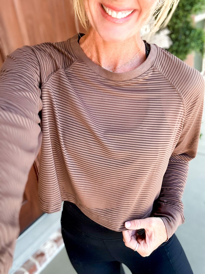 Striped Mesh Long Sleeve Cropped Top