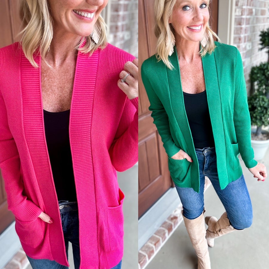 Bright Fun Color Waffle Knit Staccato Cardigan