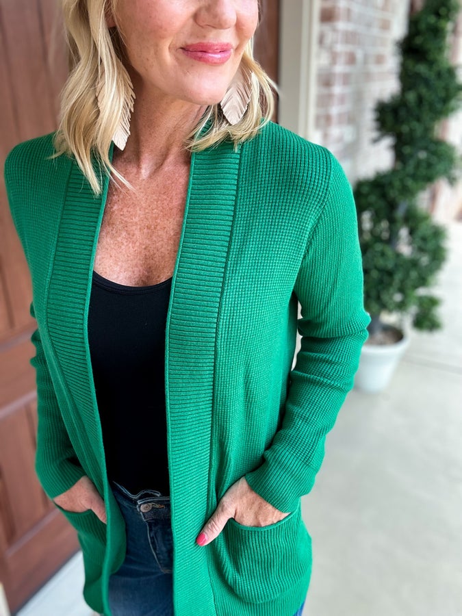 Bright Fun Color Waffle Knit Staccato Cardigan