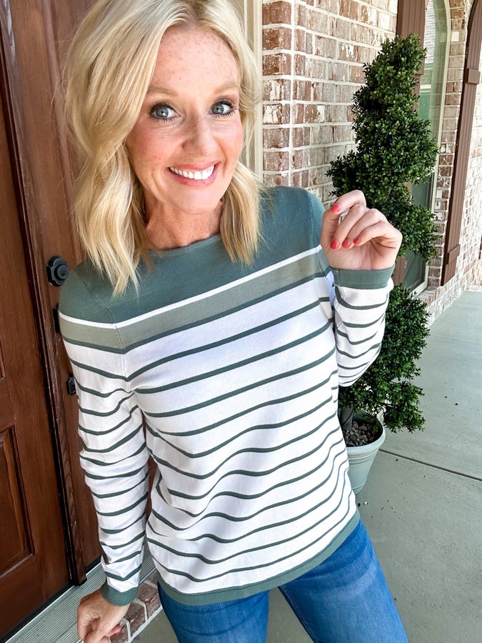 Believe it Boat Neck Color Block Stripe Top