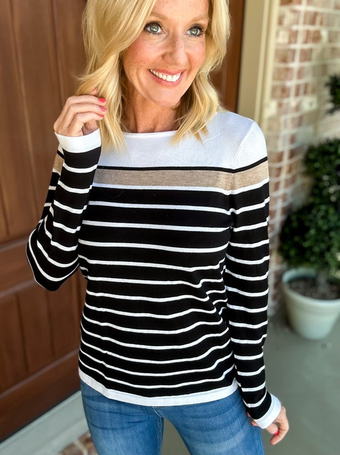 Believe it Boat Neck Color Block Stripe Top