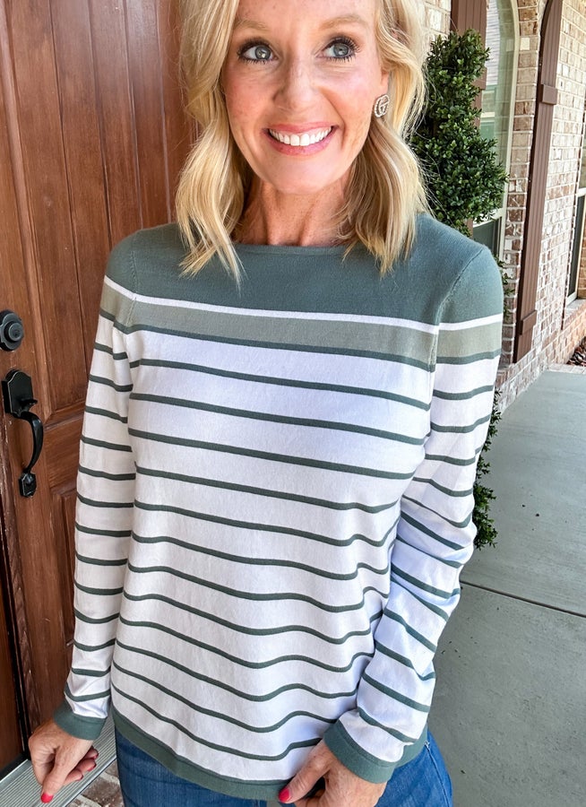 Believe it Boat Neck Color Block Stripe Top