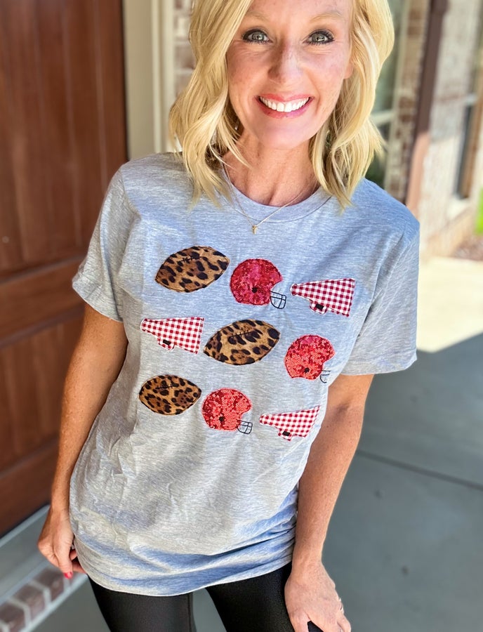 Football Stacked Leopard Graphic Tee