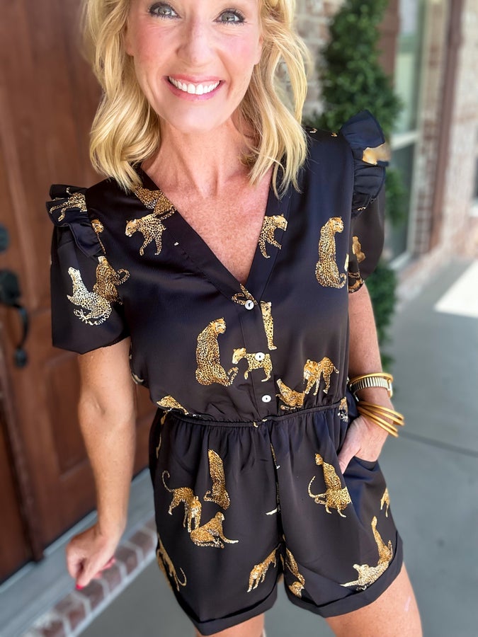 Animal Print Satin Romper