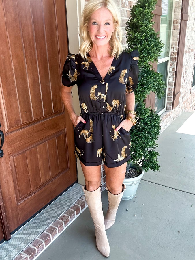 Animal Print Satin Romper