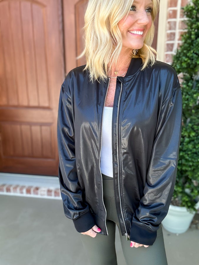 Lovely Leather Look Bomber Jacket