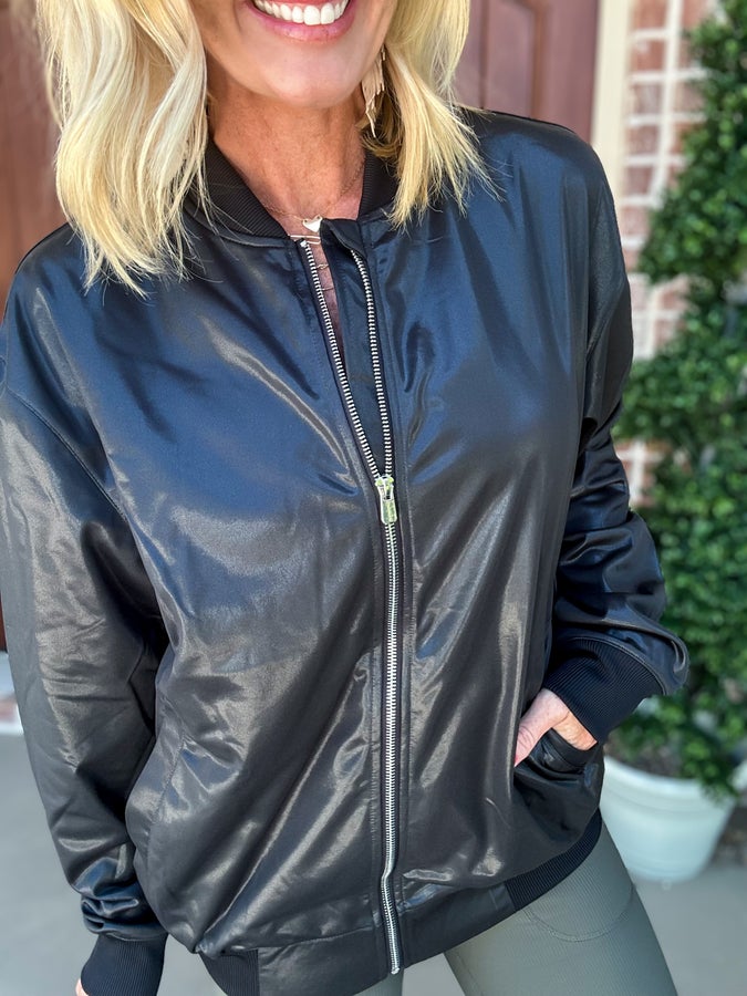 Lovely Leather Look Bomber Jacket