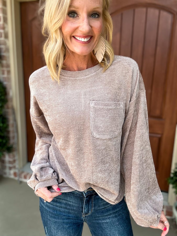 Pleated Puff Sleeve Textured Soft Knit Top
