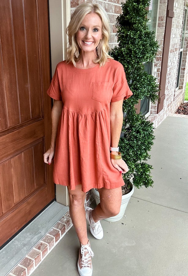 Walk On By Woven Rust Mini Dress