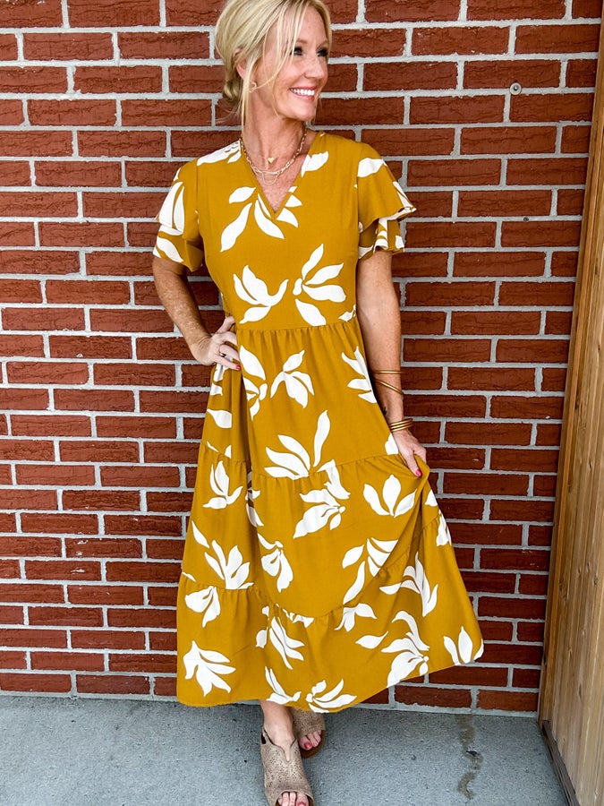 At Last Abstract Print Midi Dress