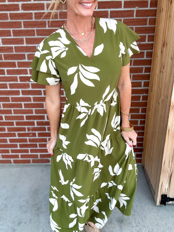 At Last Abstract Print Midi Dress
