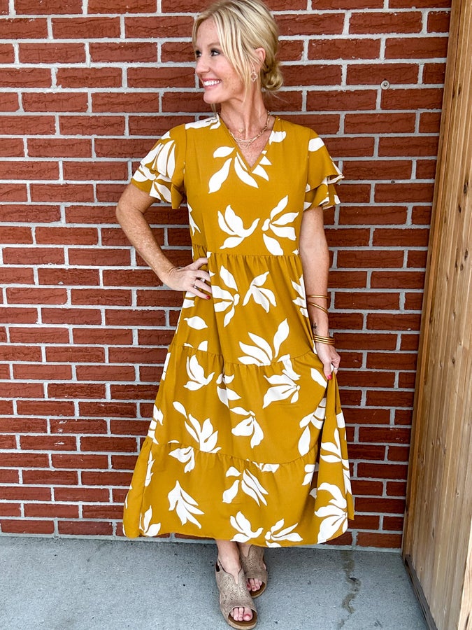 At Last Abstract Print Midi Dress