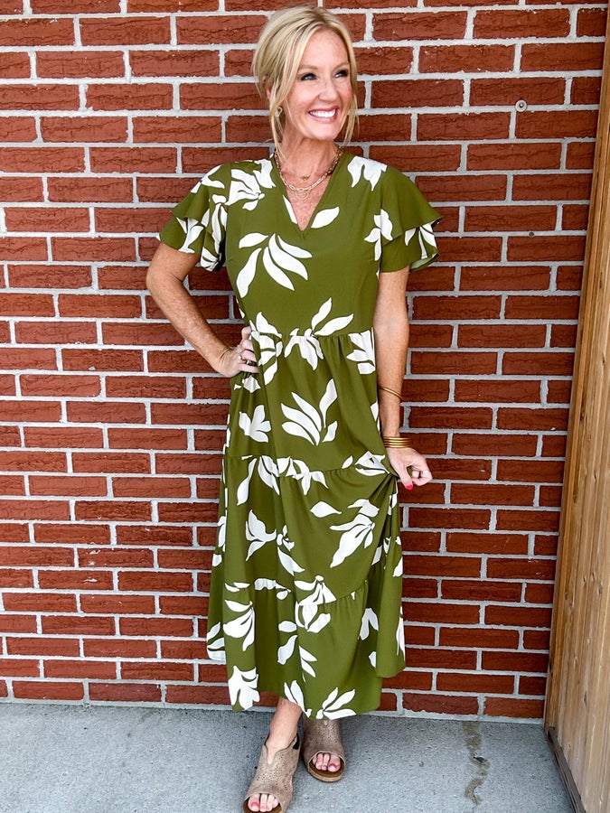 At Last Abstract Print Midi Dress
