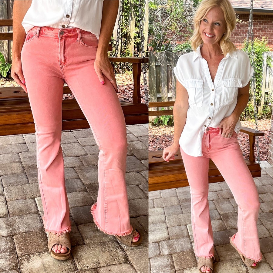 Addie Acid Washed Frayed Hem Bootcut Pants