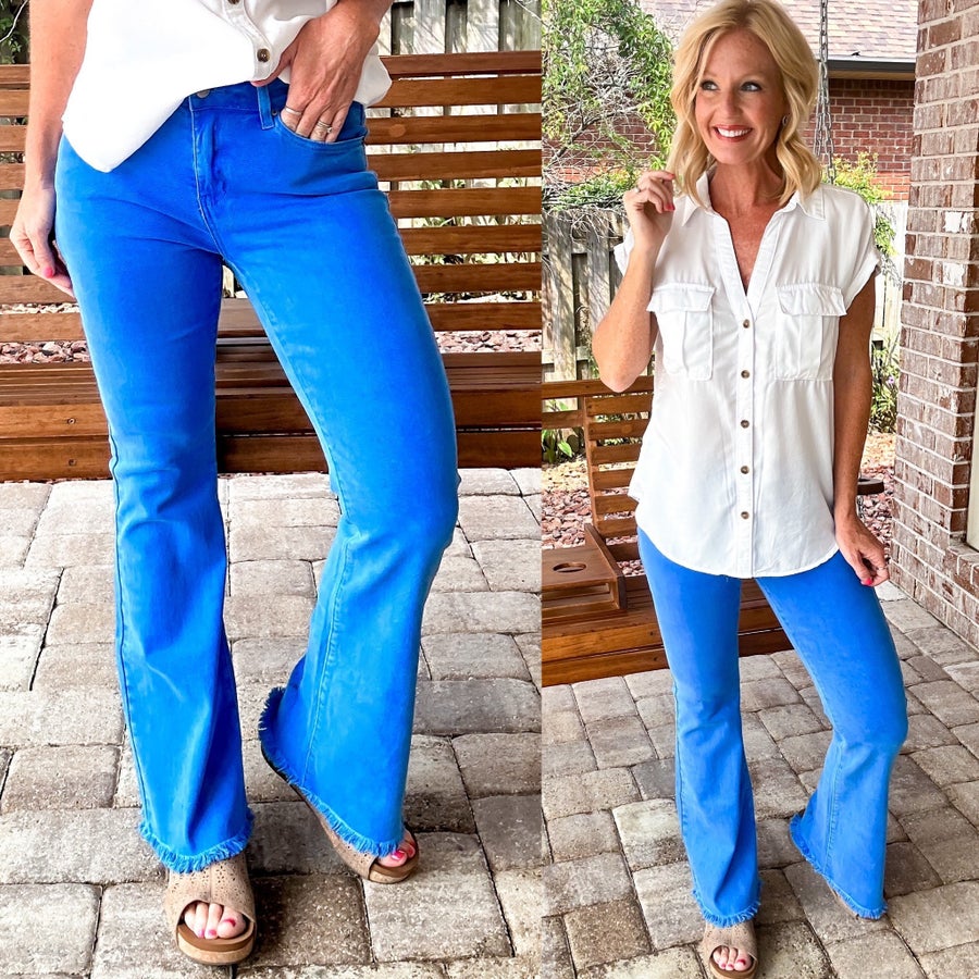 Addie Acid Washed Frayed Hem Bootcut Pants
