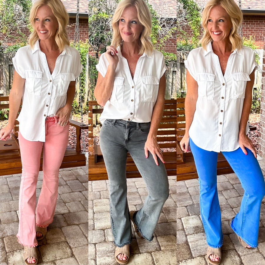 Addie Acid Washed Frayed Hem Bootcut Pants