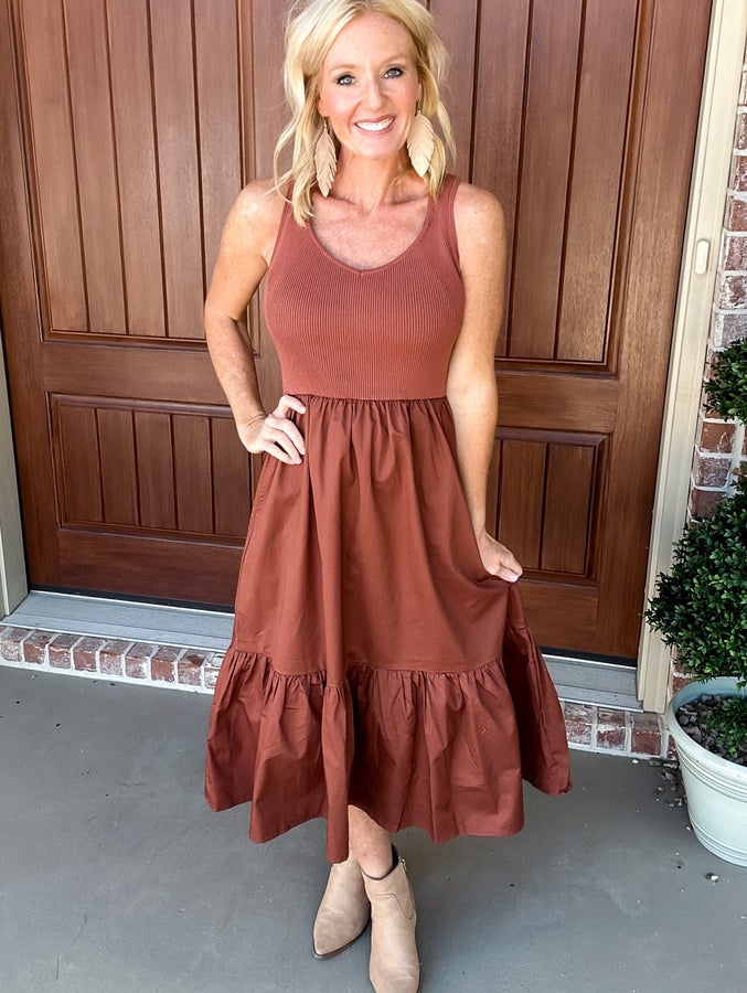 What I Want Cognac Midi Dress