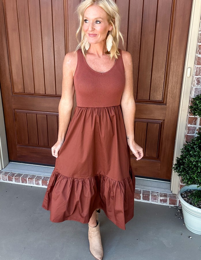 What I Want Cognac Midi Dress