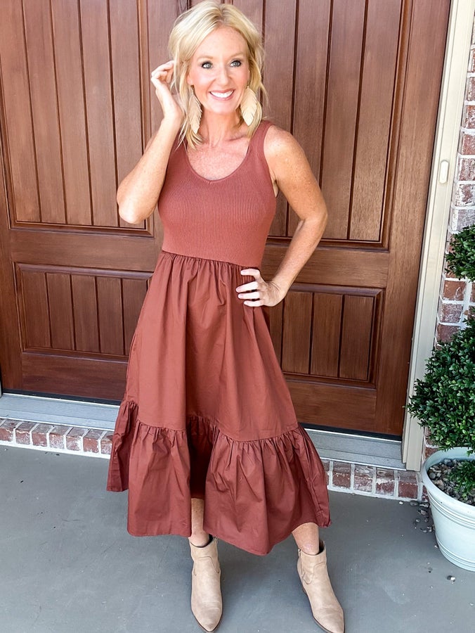 What I Want Cognac Midi Dress
