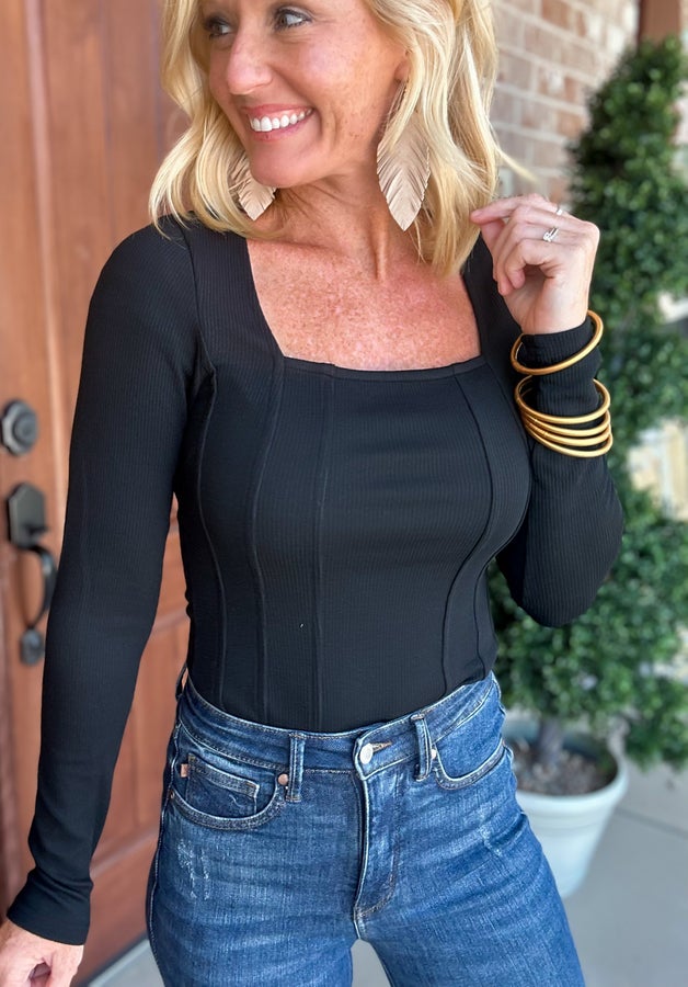 Rhea Rib Knit Long Sleeve Bodysuit