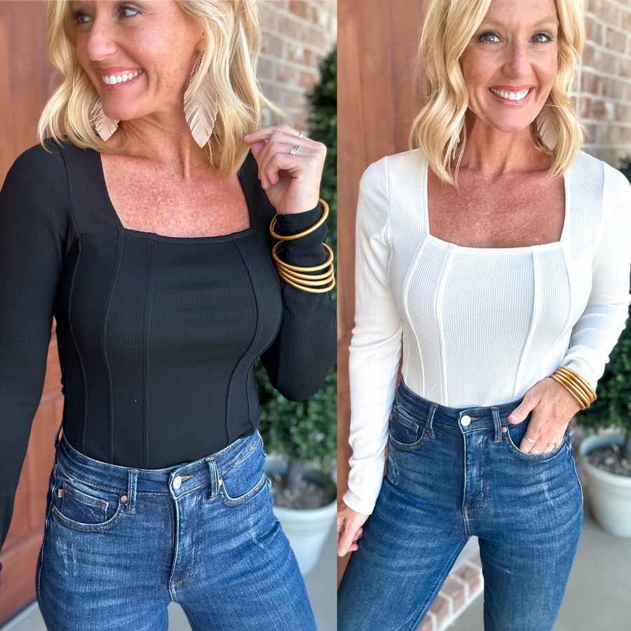 Rhea Rib Knit Long Sleeve Bodysuit
